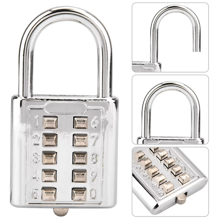 Cadenas à code à boutons poussoirs avec combinaison numérique sécurisée 10 chiffres