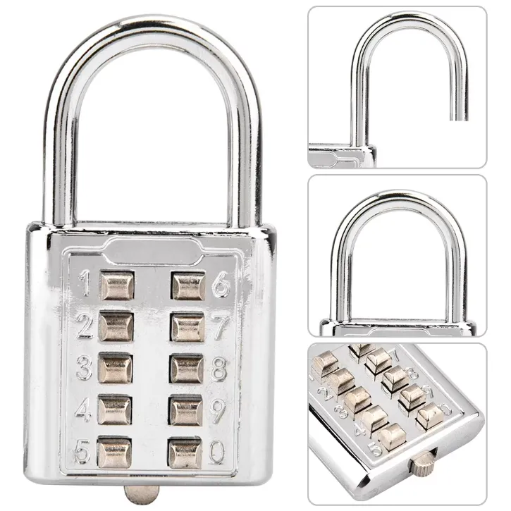 Cadenas à code à boutons poussoirs avec combinaison numérique sécurisée 10 chiffres