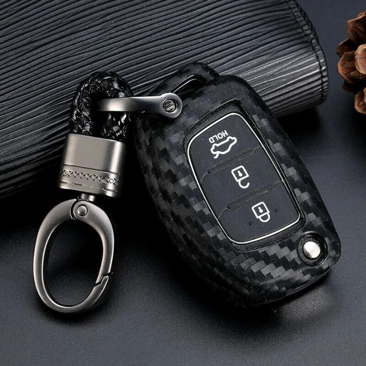 Étui de clé de voiture 3 boutons en silicone avec porte-clés intégré compatible Hyundai