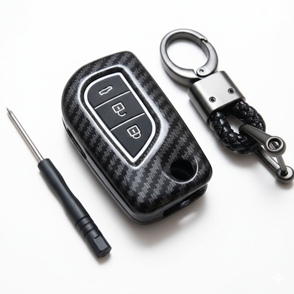 Coque de protection intelligente pour clé de voiture avec finition fibre de carbone