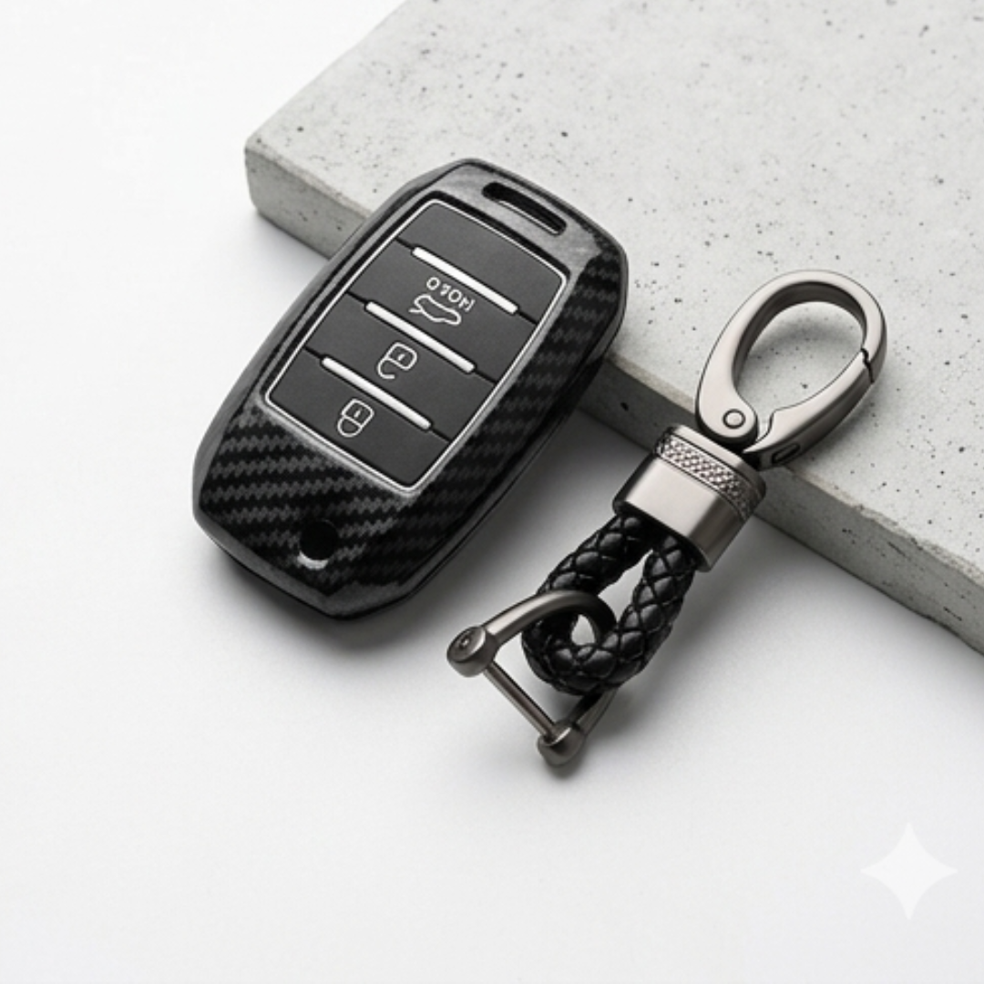 Étui de protection pour clé en ABS motif fibre de carbone compatible Kia