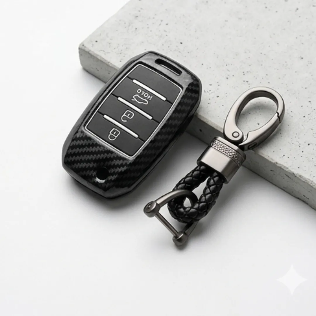 Étui de protection pour clé en ABS motif fibre de carbone compatible Kia