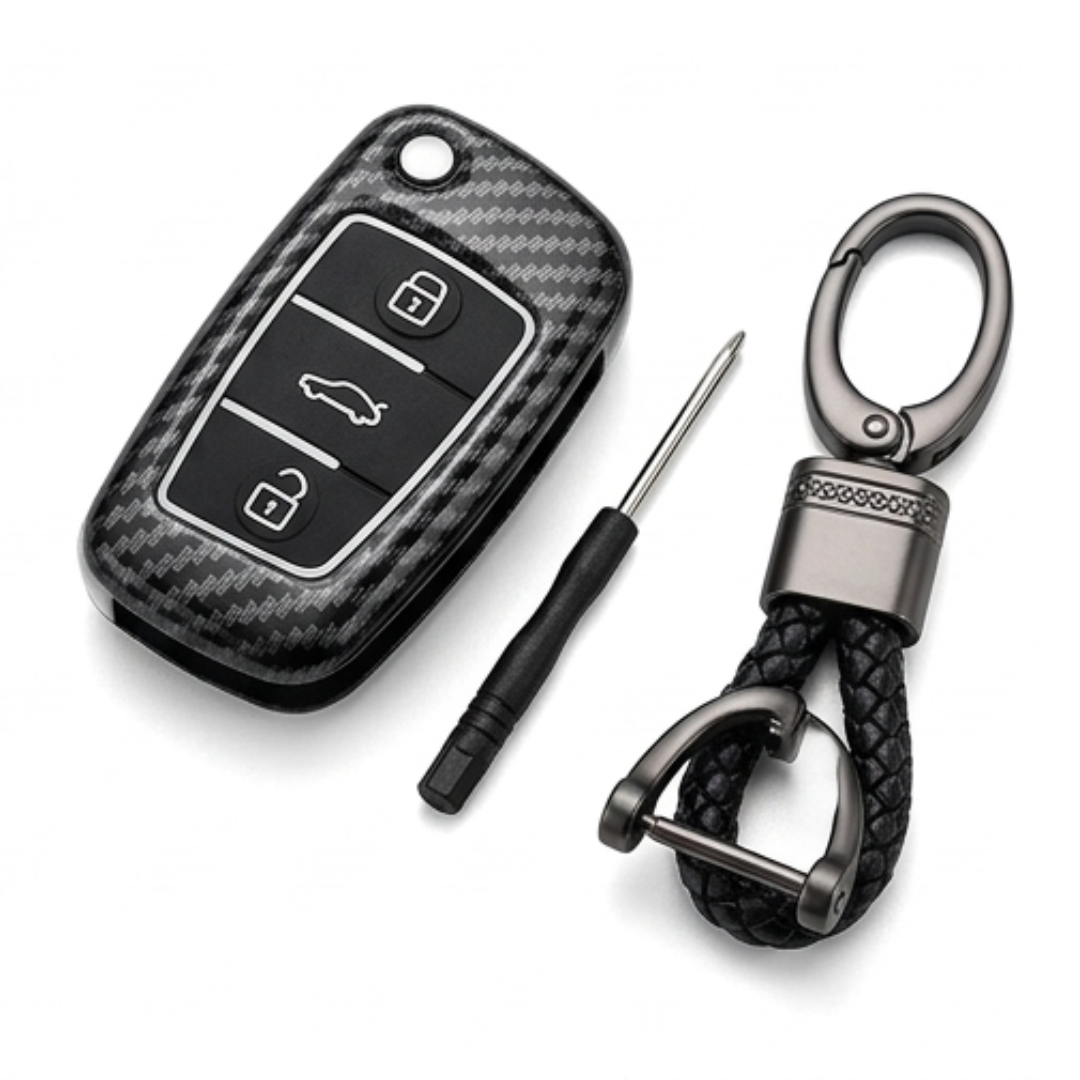 Coque de clé intelligente en fibre de carbone avec porte-clés intégré pour Mercedes-Benz