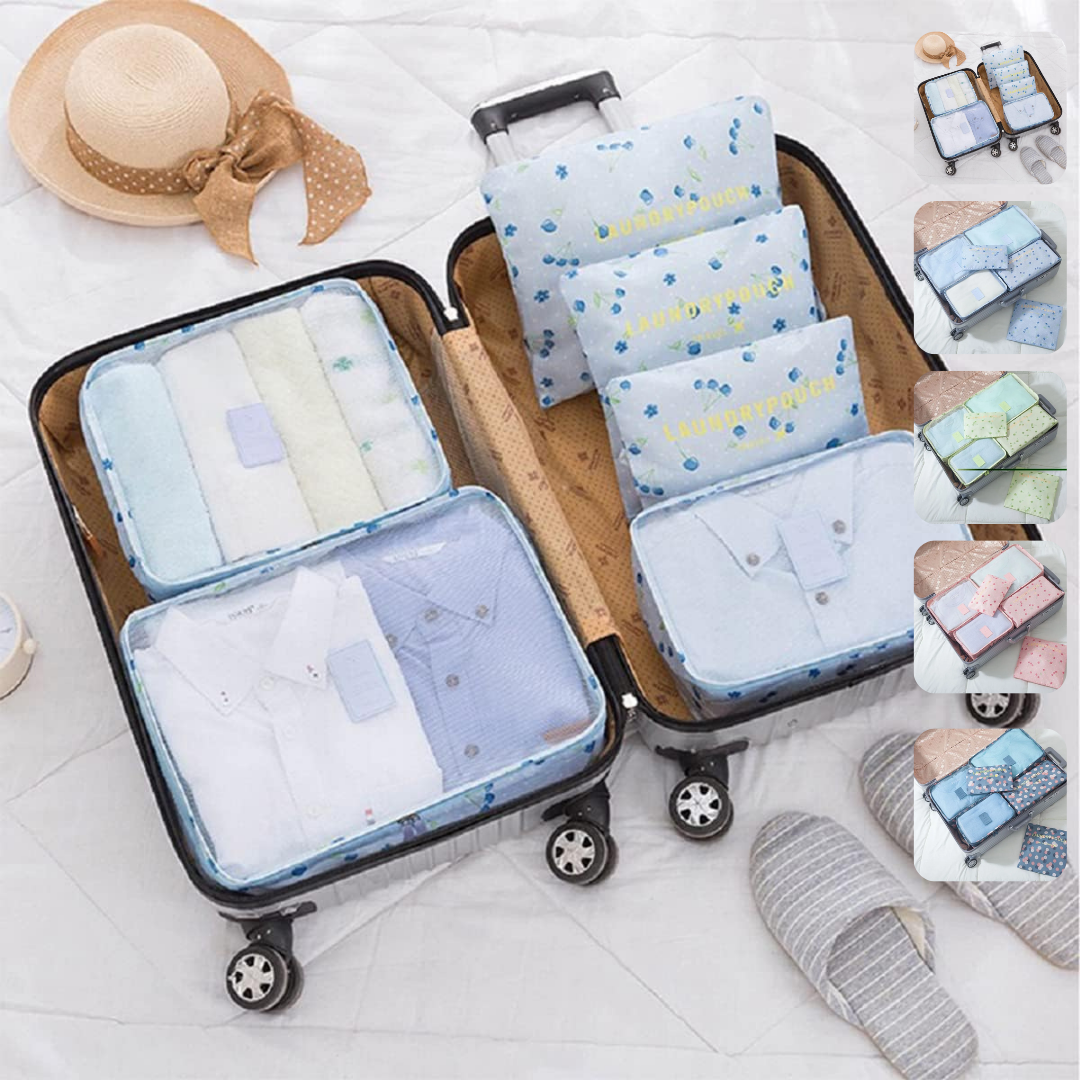 Lot de 6 organiseurs de valise pour rangement vêtements et accessoires de voyage (couleur desing aléatoire)