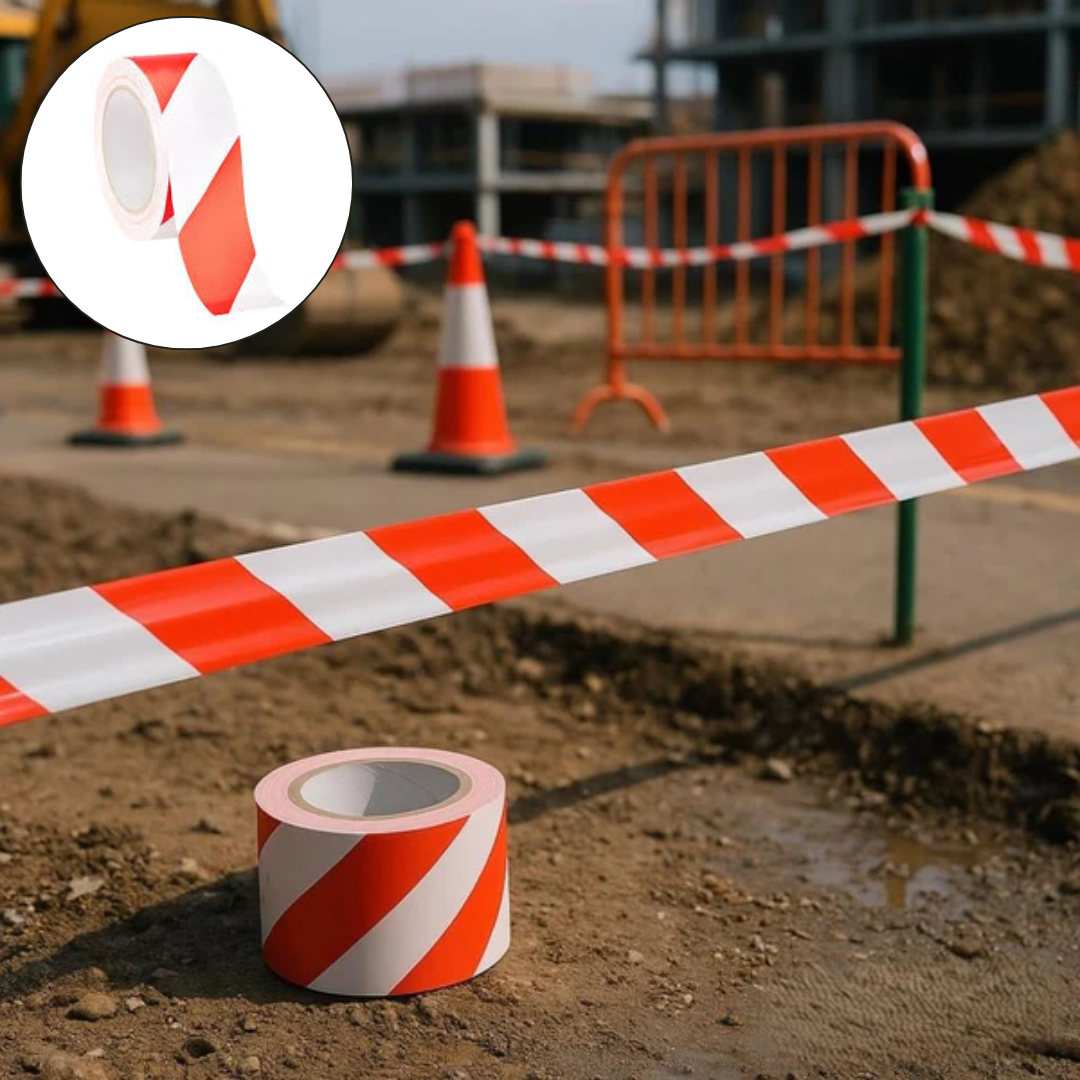 Ruban de signalisation rouge et blanc haute visibilité 50M