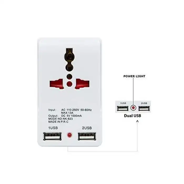 Adaptateur universel de voyage avec double port USB
