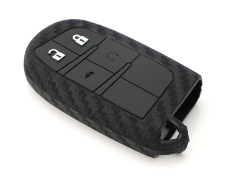 Coque de clé en silicone avec finition fibre de carbone compatible Dodge, Jeep et Chrysler