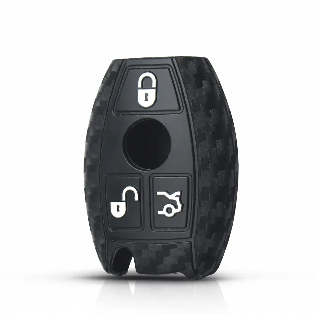Housse de clé en silicone style fibre carbone pour Mercedes Classe E et S 3 boutons