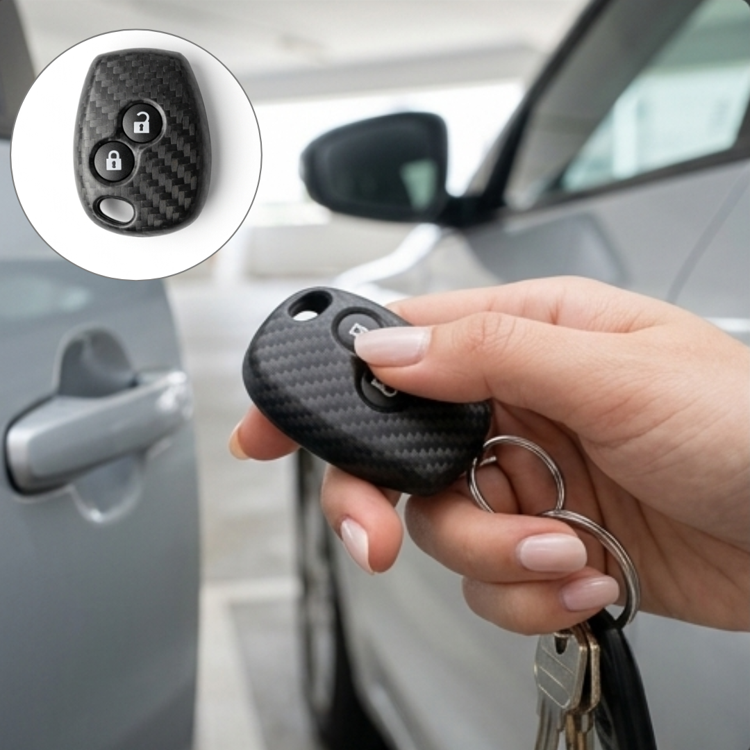 Étui de clé en silicone effet carbone avec boutons pour Renault et Dacia