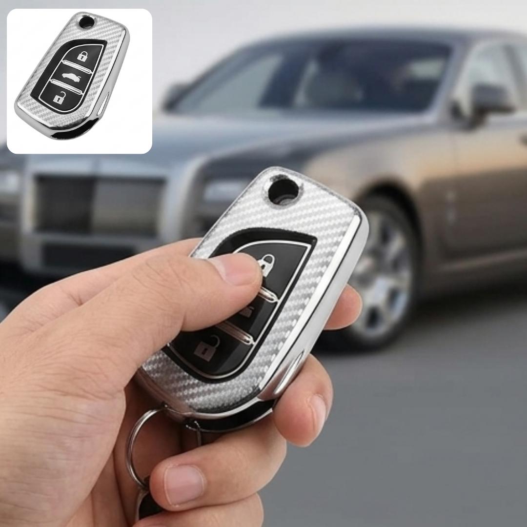 Coque de clé voiture TPU effet carbone pour Toyota pliable et protectrice