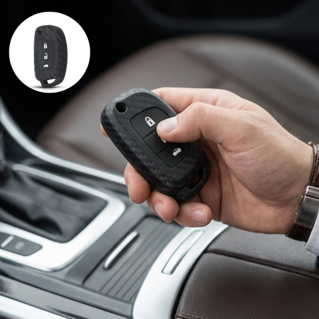 Coque de clé effet fibre de carbone pour clé pliante 3 boutons Hyundai