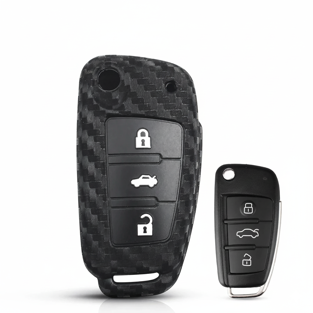 Coque clé Audi Sline 3 boutons en silicone effet fibre de carbone