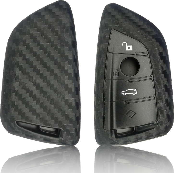 Étui de clé de voiture BMW en silicone fibre de carbone à 4 boutons