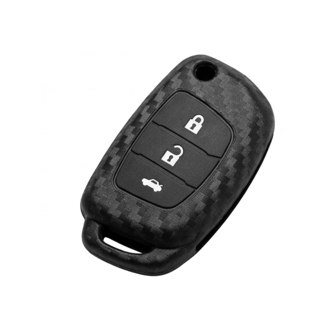 Coque de clé style fibre de carbone compatible Hyundai avec protection élégante pour clé pliante 3 boutons