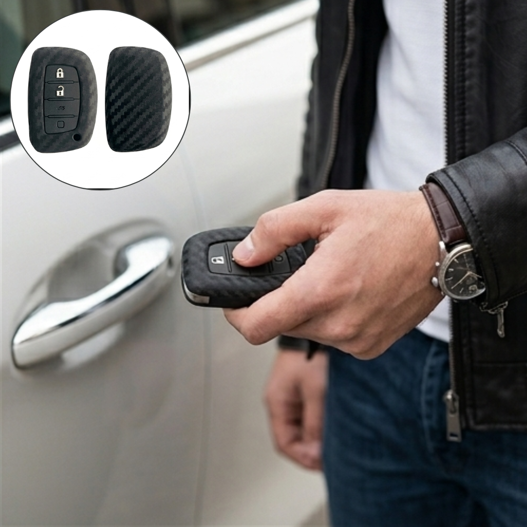 Étui en silicone effet fibre de carbone pour clé intelligente Hyundai