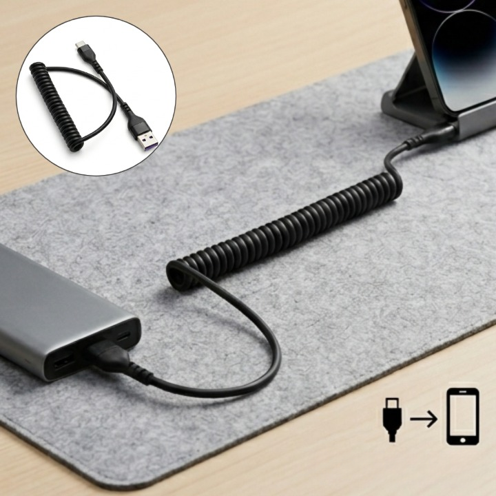 Câble USB Type-C à charge rapide en spirale pour voiture
