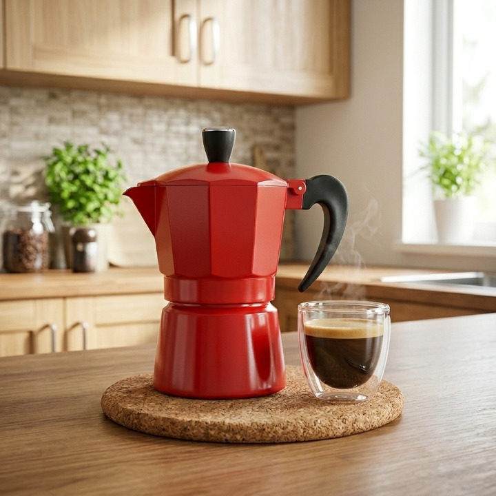 Cafetière italienne 3 tasses avec poignée isolante thermique