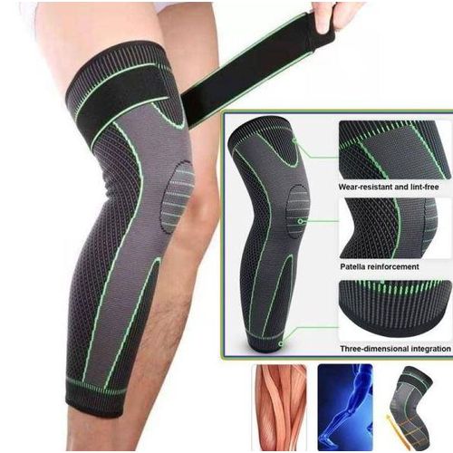 Genouillère longue de sport avec bandage de compression antidérapant pour support de jambe (1 pièce)