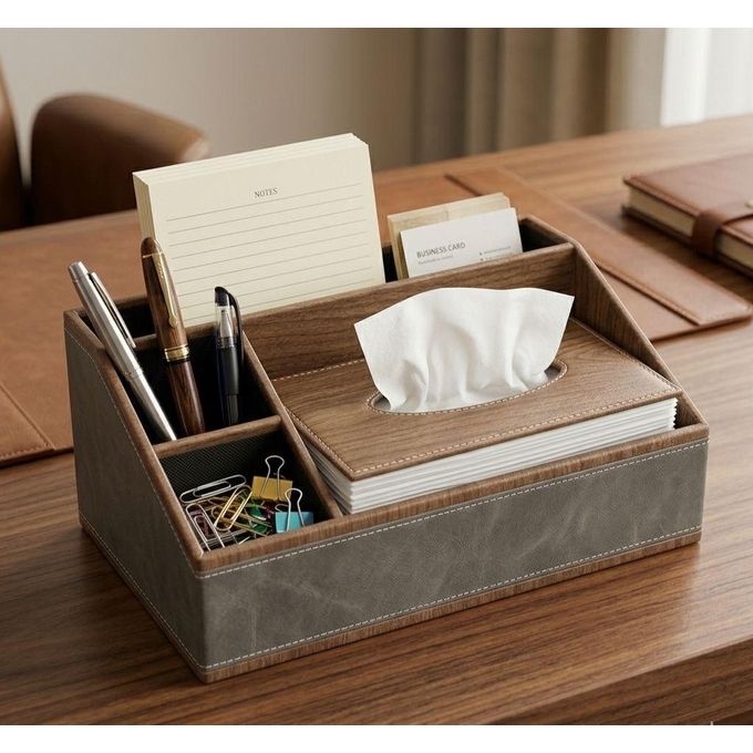 Boîte de rangement multifonction en cuir PU pour stylo, crayon et télécommande