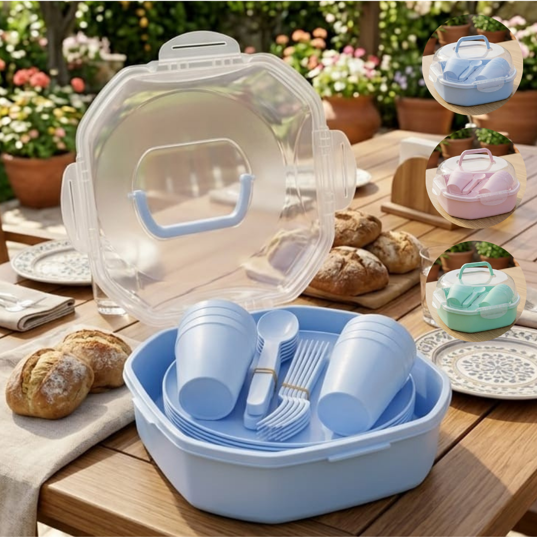 Service de Table 25 Pièces pour 6 Personnes – Vaisselle Réutilisable et Incassable pour Camping et Pique-Nique (couleur aléatoire)