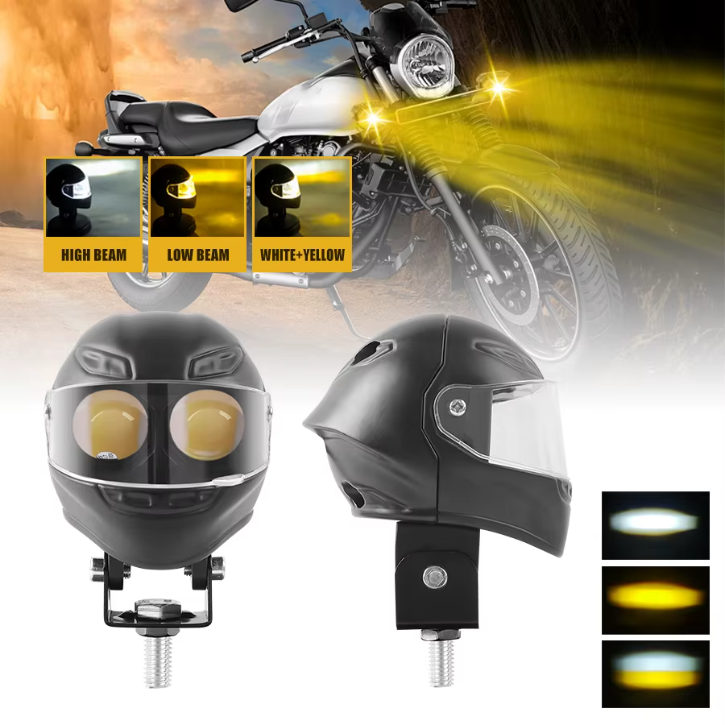 1 Mini Phare LED Bicolore pour Voiture, Moto et Casque – Éclairage Sport Compact