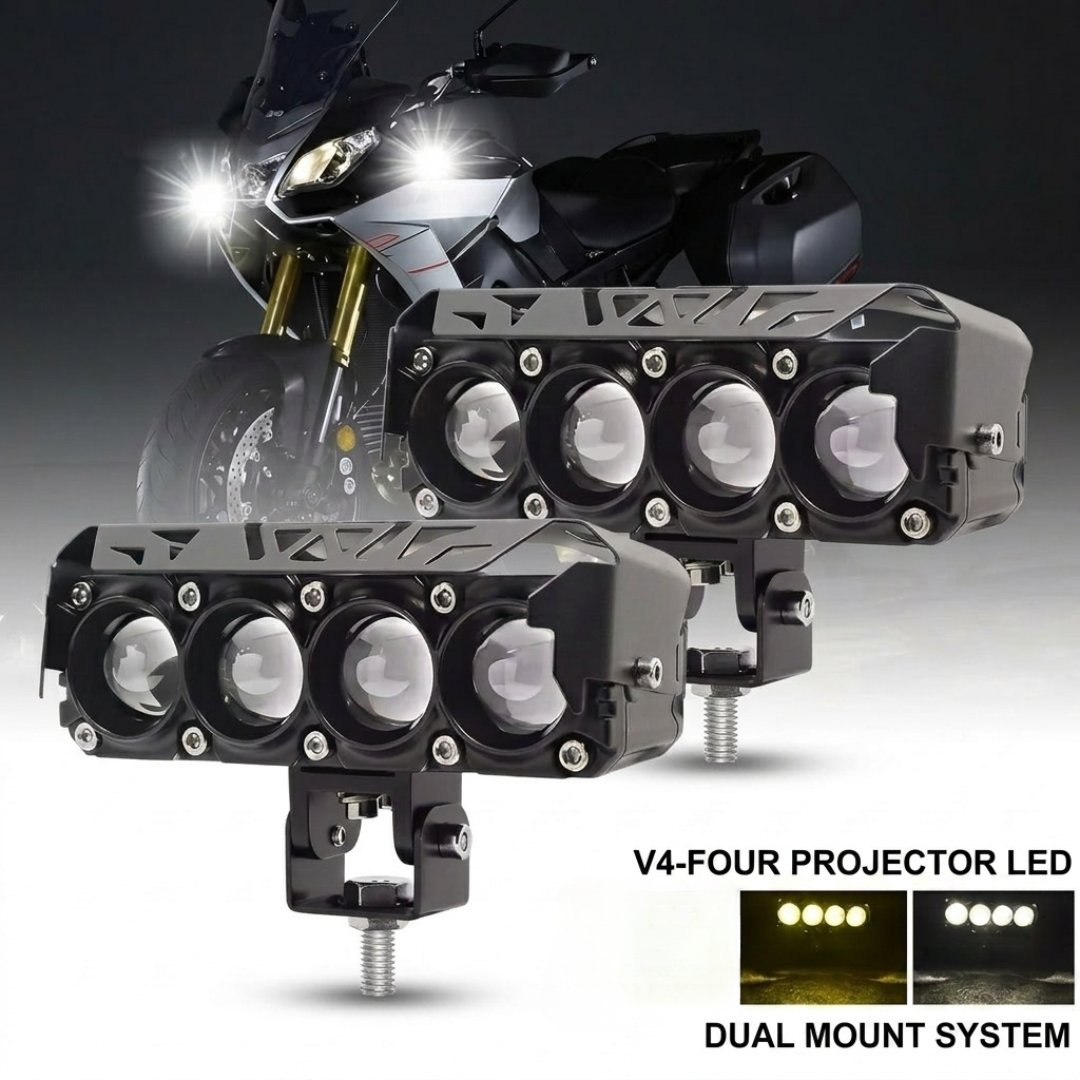 1 Phare Antibrouillard LED à 4 Lentilles – Projecteur Additionnel Jaune et Blanc pour Voiture, Moto, Vélo et Camion
