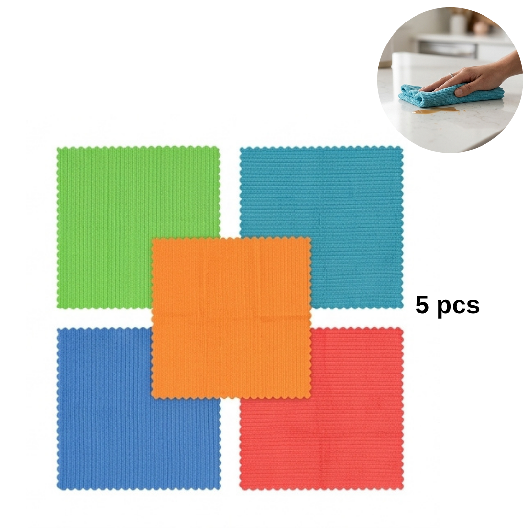 Ensemble de 5 Torchons en Microfibre Ultra-Absorbants pour Cuisine et Nettoyage Multi-Usages (couleur aléatoire)