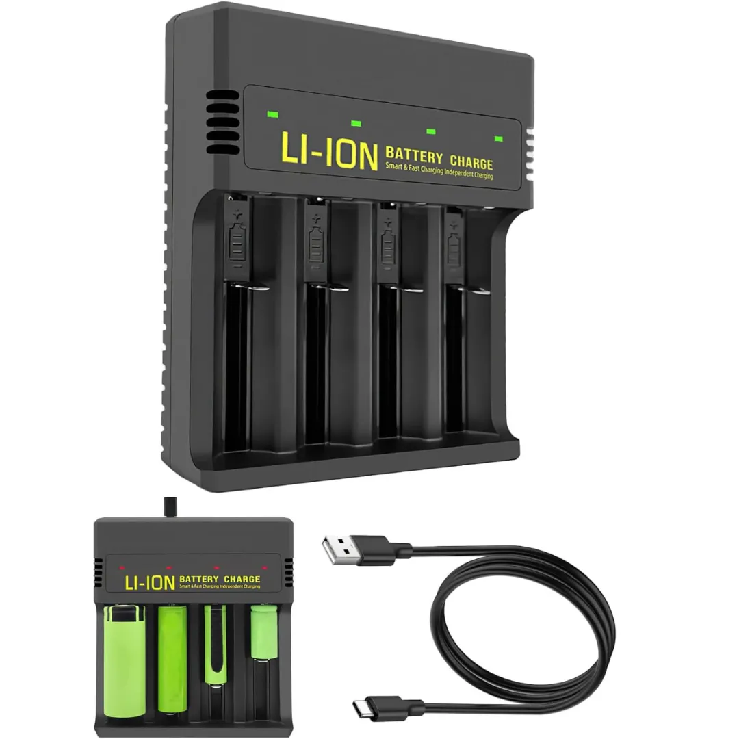 Chargeur USB Type-C à 4 Emplacements pour Piles Rechargeables 3,7 V