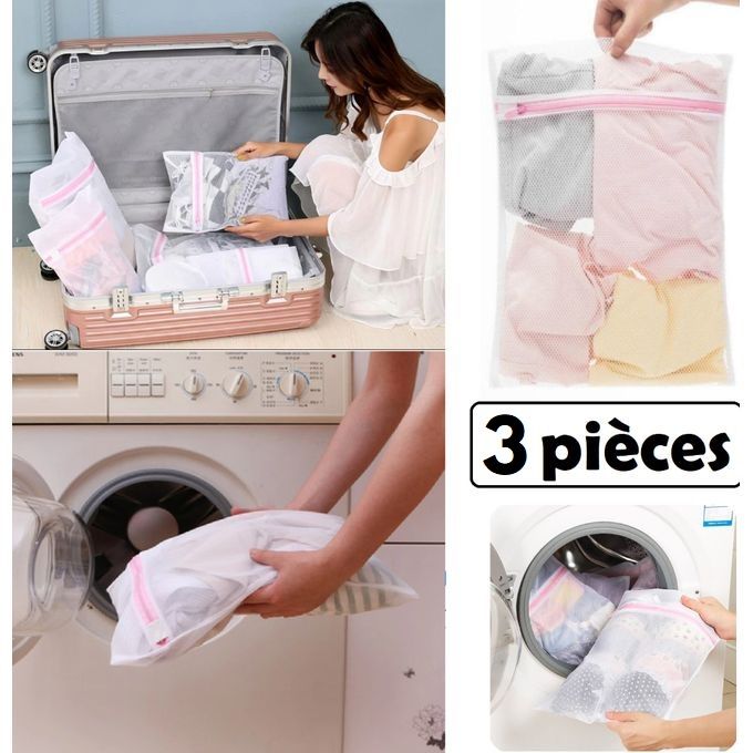 Lot de 3 sacs de lavage pour linge délicat, lingerie et chaussettes