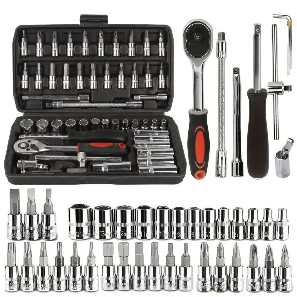 Coffret d’outils 53 pièces avec cliquet réversible, douilles et rallonge
