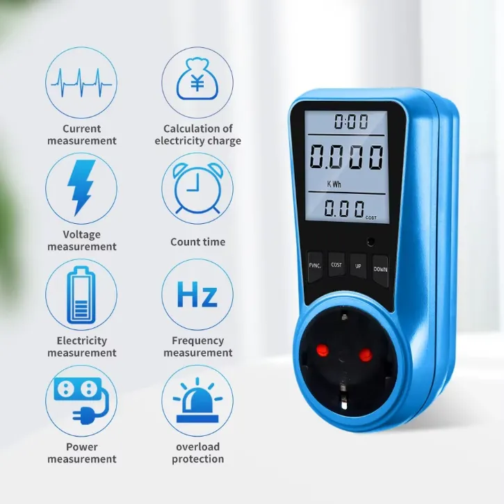 Compteur numérique de consommation électrique avec prise européenne