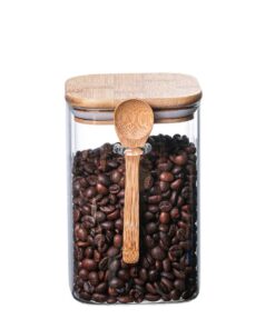 Bouteille de rangement carrée avec cuillère en bois